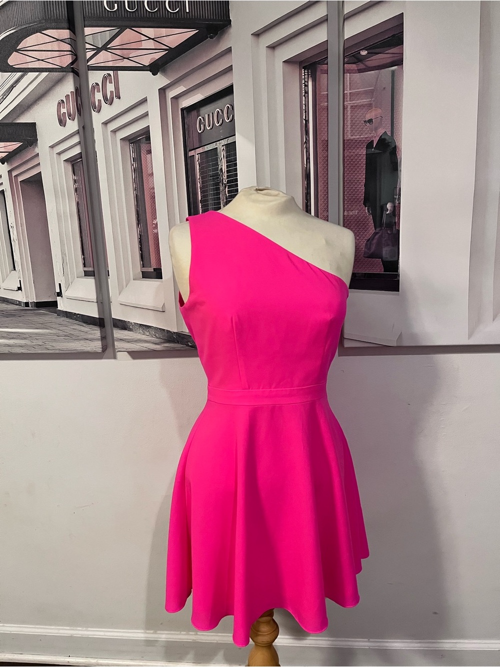 NBD One-Shoulder Neon Pink Fit & Flare Dress